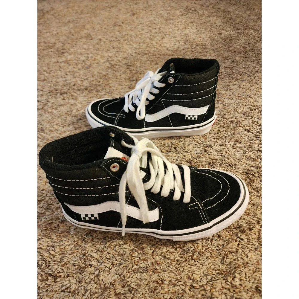 Vans Skate Sk8-Hi High Top PopCush Black White Sneakers Men 5.5 Women 7